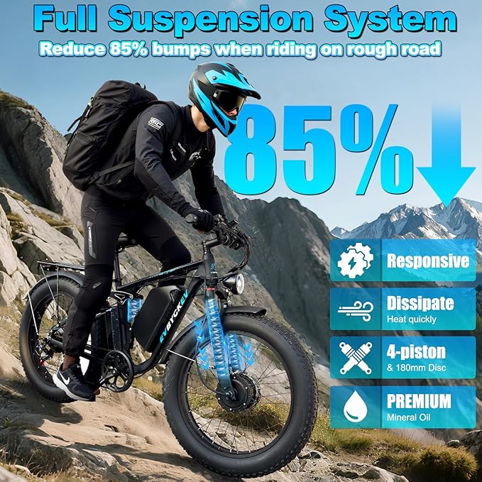 9000W Peak Electric Bike for Adults,58V Max-Output 1972Wh Dual Motor Ebike,47MPH 105Miles Range,24" x4.0 Fat Tire Hydraulic Disc Brake Full Suspension E-Bike for Mountain Snow Commuter