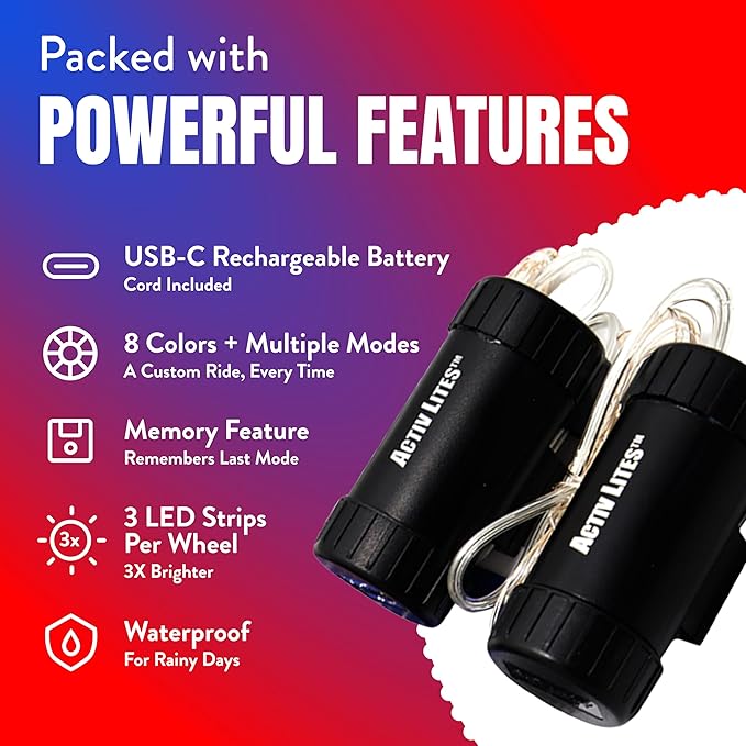 Activ Life 2-Tire Pack LED Bike Wheel Lights with Batteries Included, Get 100% Brighter and Visible from All Angles for Ultimate Safety and Style
