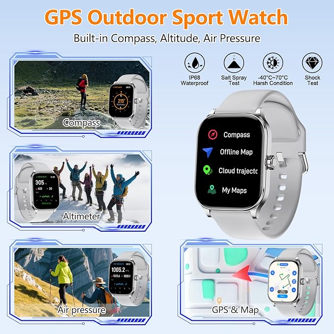 Smart Watch for Women Men with Text and Call, 2026 New AI Smartwatches with Heart Rate/SpO2/Sleep/Stress Monitor, 100+ Sports Modes, GPS Fitness Watches Compatible with iOS/Android (Silver, 1.96”)
