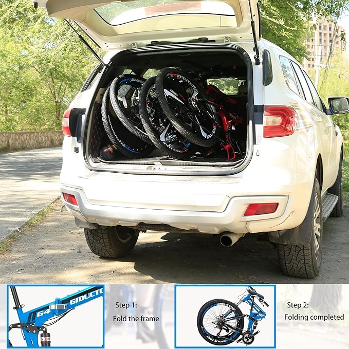 26" Folding Mountain Bike,21 Speed Full Suspension Foldable Bikes,Dual Disc Brakes Bicycle for Adults