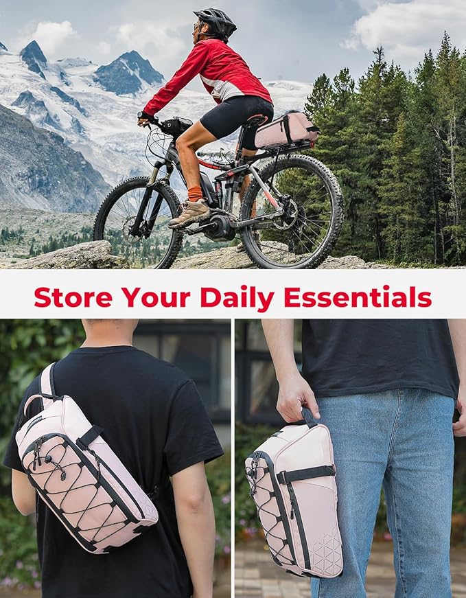 KEMIMOTO Rear Bike Rack Bag - 8L PVC Water Resistant Ebike Bags for Bicycle Rear Rack, Bicycle Trunk Pannier for Commuter Travel Shopping and Cycling (Pink)