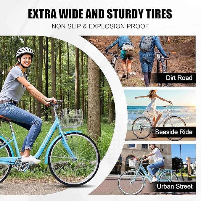 Foldable Cruiser Bike 7-Speed Cruiser Bike 26Inch Women Bicycle with Ergonomic Upright Frame, Effortless 7-Speed Shifting and Lightweight Design for Adult Men and Women