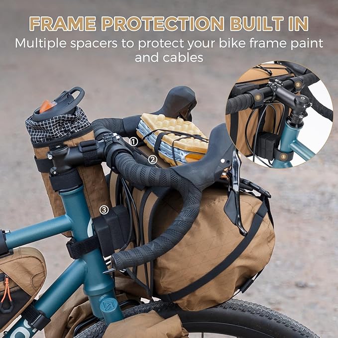 ROCKBROS Bike Handlebar Harness for Bikepacking, Front Rack System with Flexible Mounting Options, Large Capacity, Fits Dry Bags 3-12L (Khaki)