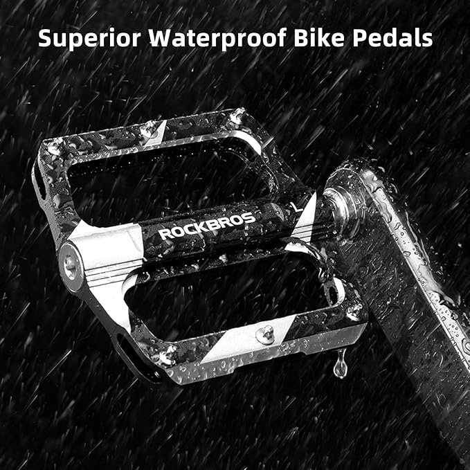 Rock BROS Mountain Bike Pedals Flat Bicycle MTB Pedals 9/16 Lightweight Road Bike Pedals Carbon Fiber Sealed Bearing Alloy Flat Pedals 1 Pair