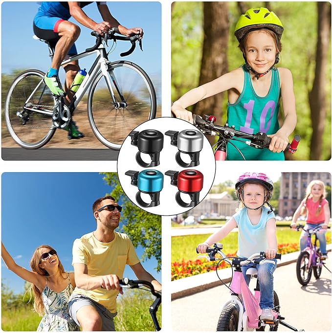 Hestya 4 Pieces Bike Bells, Bicycle Bells for Mountain Bicycle Handlebars Loud Crisp Clear Aluminum Road Bike Ring Bell with Screwdriver for Adults