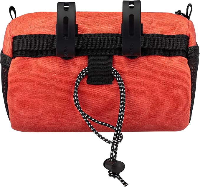 Bike Handlebar Bag – Waxed Canvas Exterior with Quick-Access Waterproof Zipper, Side Mesh Pockets and Spacious Storage – Ideal for Cycling, Commuting and Adventure Rides (Red/Orange)