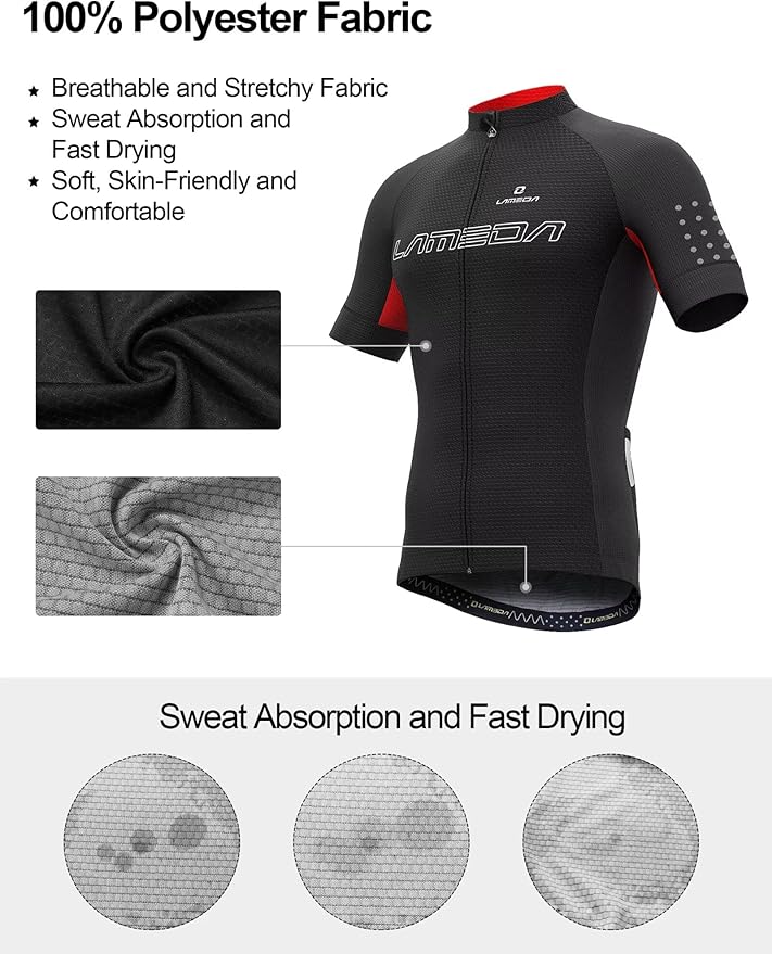 LAMEDA Men's Cycling Jersey Breathable Lightweight Short Sleeve Elastic Pro Road Bike Shirt Full Zip