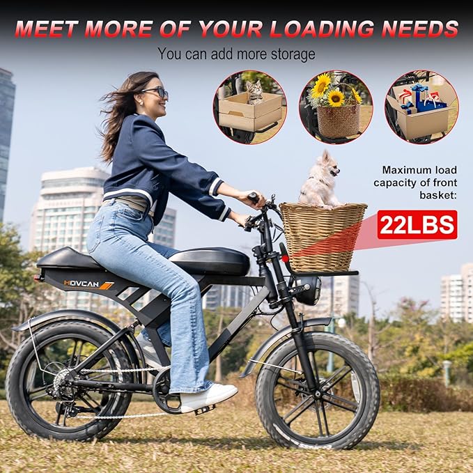 MOVCAN V30 Series Electric Bike for Adults, 3000W/1500W/1000W Motor, 20" Fat Tire Ebike, 37.5MPH/32MPH/28MPH, 120/70Miles, 48V 40Ah/31.2/15.6Ah Dual Battery Motorcycle Ebike for Commuting/Off-roading