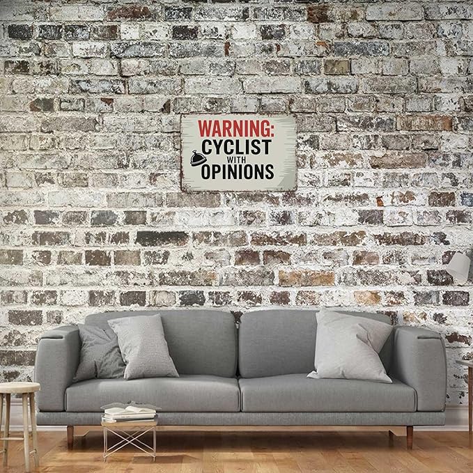Funny Vintage Signs Posters Warning Cyclist With Opinions Left Bell Cycling Vintage Sign Wall Art for Bedroom Man Cave Garage Office Bar Decor 8X12inch