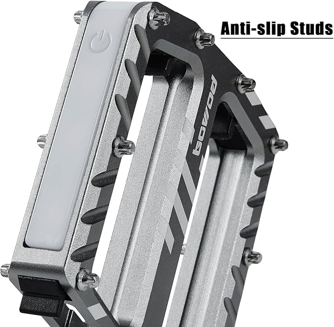 Bicycle Pedals with LED lights 5 Modes, Tap On-Off, USB Rechargeable, Waterproof, Flat CNC Aluminum Road Bike Pedals w 9/16" Cr-Mo Steel Axel w Pin, for Ebike, Commuter, Hybrid, City, Beach Bike