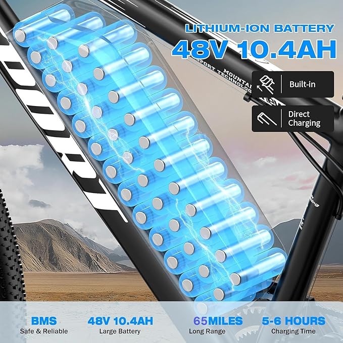 ASKGO Electric Bike for Adults, 1500W Peak Motor, 25Mph, 65Miles, 48V 10AH Removable Battery, 26“ Mountain Ebike with 7-Speed Gear for Beach Snow Commuter