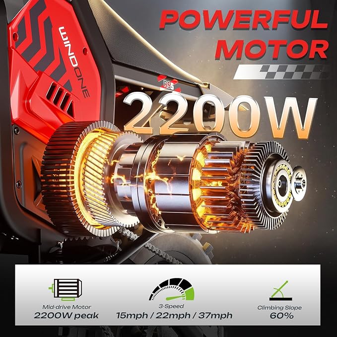 RS5 Electric Dirt Bike, 2200W 37MPH Electric Motorcycle, 48V/22.5Ah Battery Ebike, Full-Suspension Off-Road Mountain E Dirt Bike, Dual Hydraulic Brakes