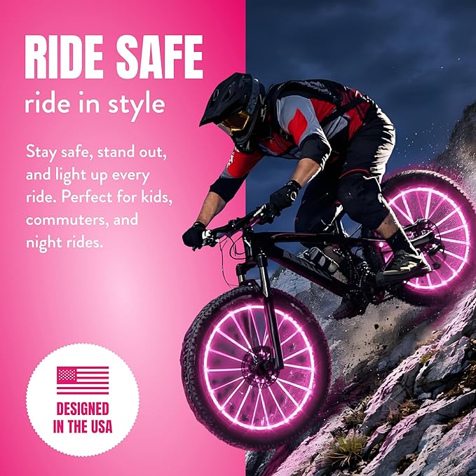 Activ Life 2-Tire Pack LED Bike Wheel Lights with Batteries Included, Get 100% Brighter and Visible from All Angles for Ultimate Safety and Style