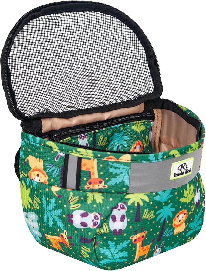 Kids Bike Basket,Durable Front Frame Bicycle & Scooter Basket Bag,Waterproof Fabric Bicycle Handlebar Bag for Boys, Girls, Toddlers with Zipper Mesh Lip (Green Animal)