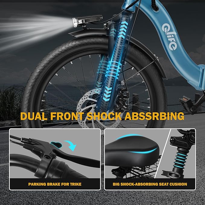 Qlife Triker Electric Bike, Peak 750W Brushless Motor Folding Trike Ebike, 468Wh Removable Battery, Step-Thru 3 Wheel Electric Bicycle, Up to 50 Miles, 20 Tire Tricycle for Adults