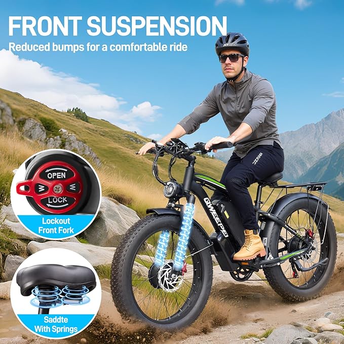58V Max-Output Dual Motor Ebike, Peak 9000W for Adults 36AH Battery 47MPH 105 Miles Range 24 Inch Fat Tire Electric Bike LCD Display for Man Women