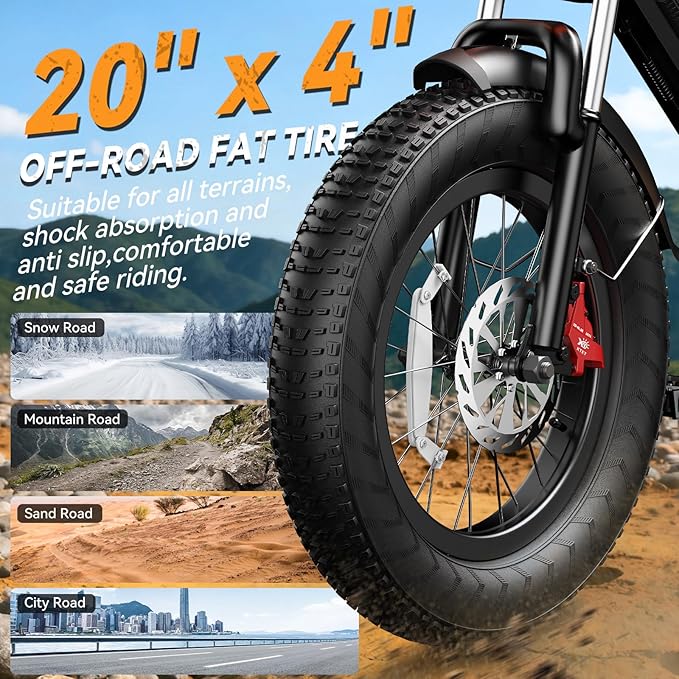 Ebikes for Adults, 1500/2000W Peak Motor with 30/38MPH, 15/20/18/23Ah Long Range Teens Electric Bike with Dual Hydraulic Brakes, 20" Fat Tire All-Terrain for Commuting Dirt E-Bicycles