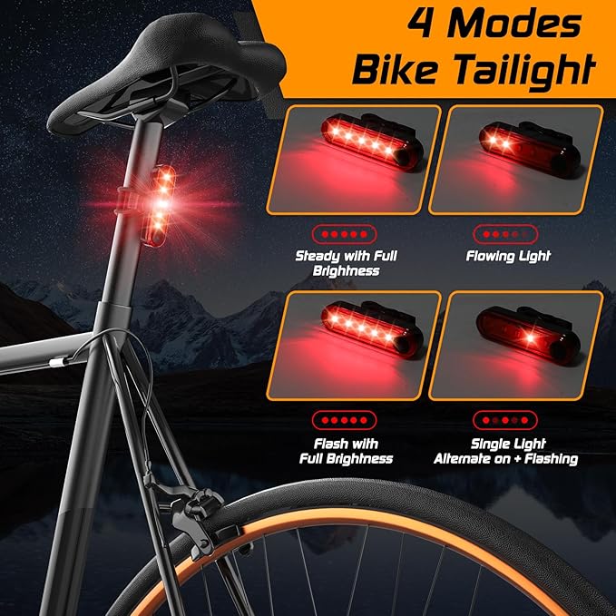 Bright LED Bike Light for Night Riding,2025 Upgraded Rechargeable Bicycle Lights Set 5 Modes IPX6 Waterproof MTB Off-Road Cycling Commuting
