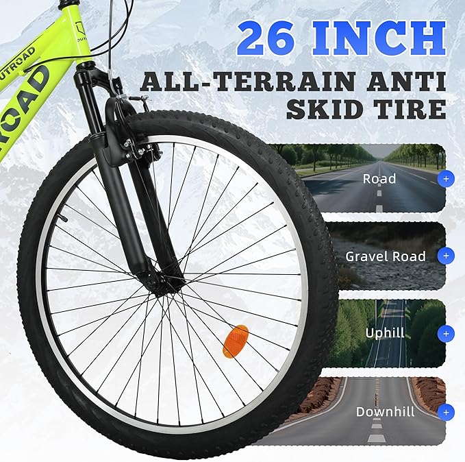 26 inch Mountain Bike Dual Full Suspension, Outdoor Hybrid Bikes,7-Speed/High-Carbon Steel, for Men Women Adult, MTB Bicycle with Suspension Fork,Sleek Colors