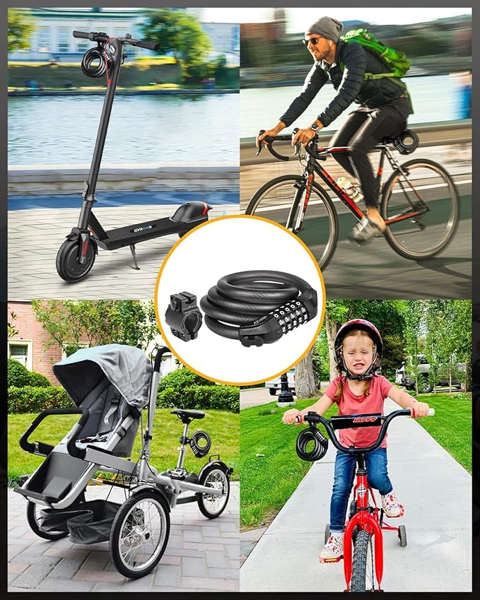 5-Dial Resettable Bicycle Lock - 4FT/1.2M Anti-Cut Cable Lock with Combination Code | Lightweight Security Chain for Mountain Bikes, E-Bikes, Scooters
