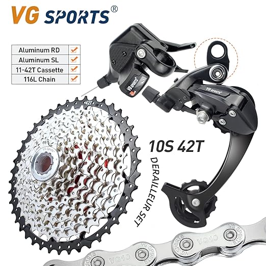 VG Sports 10 Speed MTB Groupset Bike Chain 11-42T Cassette 1x10 Speed Rear Derailleur& Shifter (10S 11-42T Set)