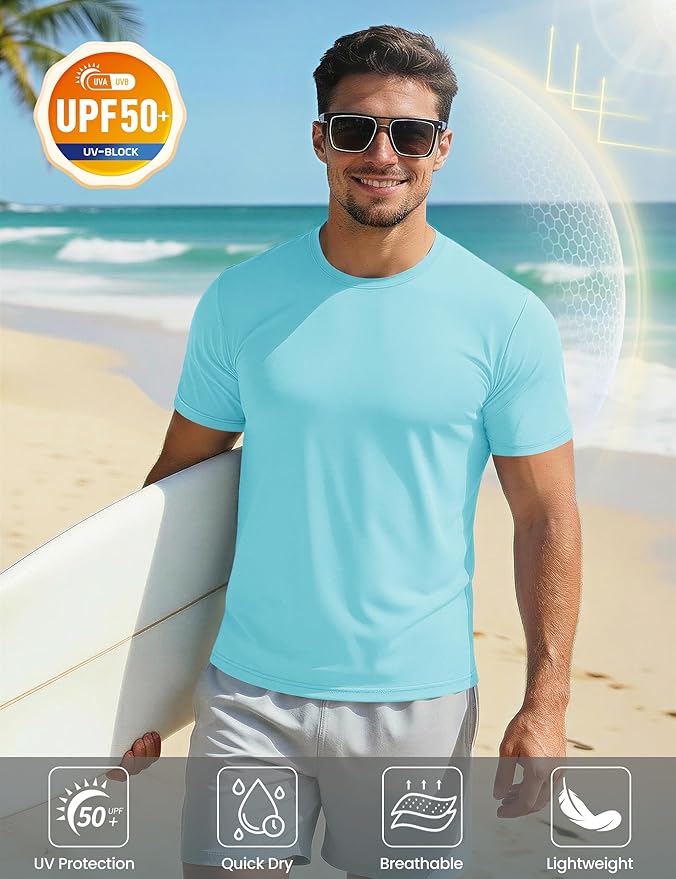 MAGCOMSEN Men's Short Sleeve UPF 50+ T-Shirt Quick Dry Workout Athletic Running Swim Tops Tee Rash Guard Performance Shirts