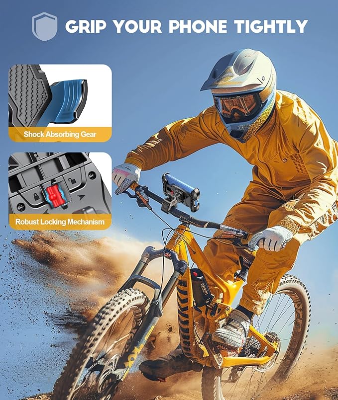 2026 Upgrade Motorcycle Phone Mount [Heavy-Duty Clamp & 360° Rotation], Super Stable Bike Phone Holder for iPhone 17/16/15/14 & 4.7-6.8" Phone, Phone Holder for Bike/Bicycle/Motorbike/Scooter