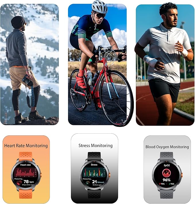 Rugged Smart Watch for Men with Built-in GPS, 1.6" AMOLED, 5ATM Waterproof Tactical Watch with Altimeter Barometer Compass, Bluetooth Calls, Outdoor Fitness Tracker for Android & iPhone - Black