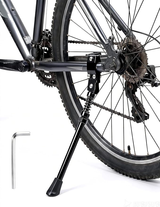 Adjustable Bike Kickstand, Aluminum Alloy Side Stand for 16-24 Inch Bicycles, Black