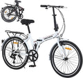 Folding City Commuter Bike for Adults, 24 Inch Bike 7 Speed Transmission System & Double V-Brakes Steel Light Weight Frame, Rear Carry Rack, for Men and WomenTeen, Quick Assembly in 20 Minutes