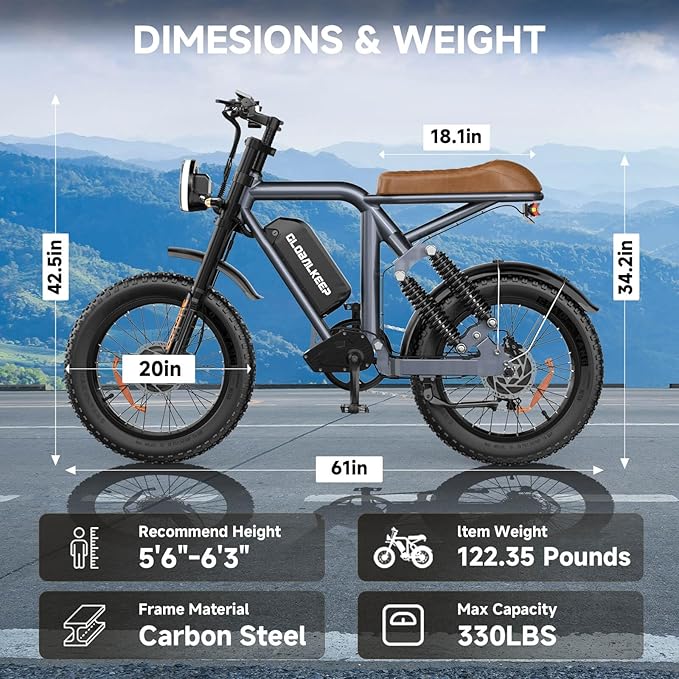 Electric Bike for Adults - 16/20 Inch Fat Tire Ebike, 750W/Peak 1500W Motor Ebike, 48V15.6AH Detachable Battery, 4 Riding Modes Electric Dirt Bike