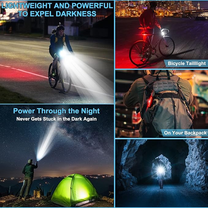 Bike Headlight and Taillight Set, Bright USB Rechargeable Front Bike Light with Power Bank Function Easy to Install and Very Sturdy for Men Women Kids Road Mountain Safety Night Cycling