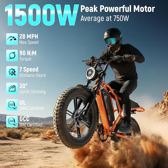 TST Electric Bike for Adults, 1500W Peak Motor, 28 MPH, 20" x 4.0" Fat Tire E-Bike, 48V 15Ah/25Ah Removable Battery, Dual Hydraulic Disc Brakes, Dual Suspension, LCD & APP, UL 2849 Certification