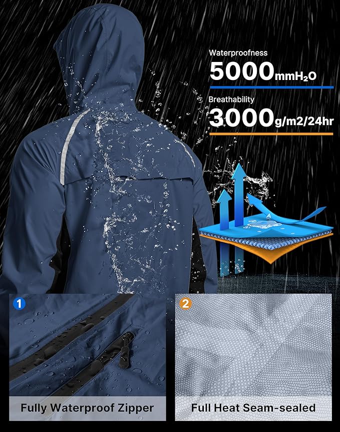 Bikewa Men's Cycling Rain Jackets Waterproof Running Bike Windbreaker Lightweight Packable Hooded Jacket