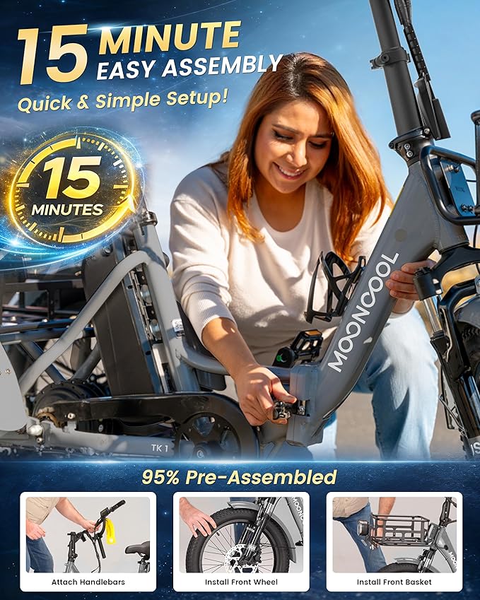 MOONCOOL Electric Trike for Adults, 500W/750W 48V Electric Tricycle for Adults Peak Power 1500W, 20"x3.0" Fat Tire 3 Wheel Electric Bike, Folding Aluminum Adult Tricycle with Removable Battery
