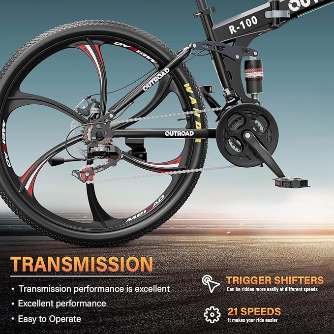26 inch Folding Mountain Bike, Carbon Steel Frame and 21 Speed, Double Disc Brake and Dual Suspension Folding Bike for Adults/Men/Women, Easy Assembly Bicycle(Black/Green/Orange)