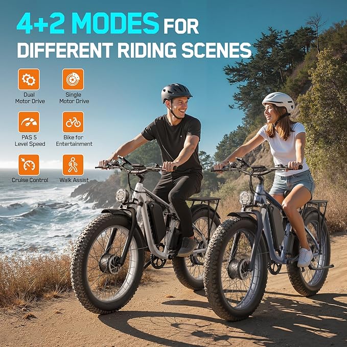 6000W Electric Bike for Adults, 45MPH Dual Motor Ebike, 60V 1200WH E Bike, 100 Miles Bicycle, Full Suspension, Dual Hydraulic Disc Brake Ebike, Charge Voltage 67.2V, Brake/Turn Signal