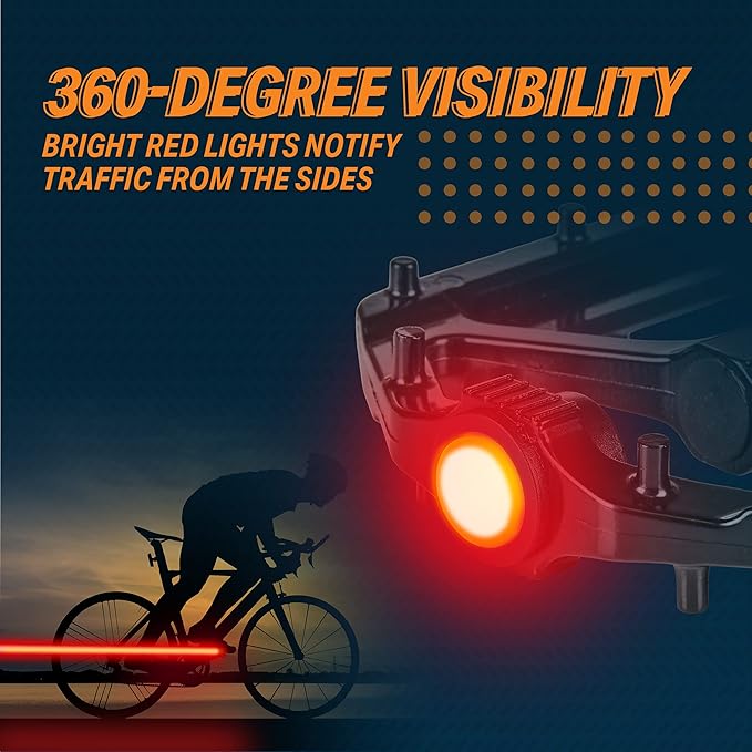 Bikeroo Black Light Up Mountain Bike Pedals for Night Morning, MTB Platform w/Grip Pins, All Metal Construction, 9/16" Spindle
