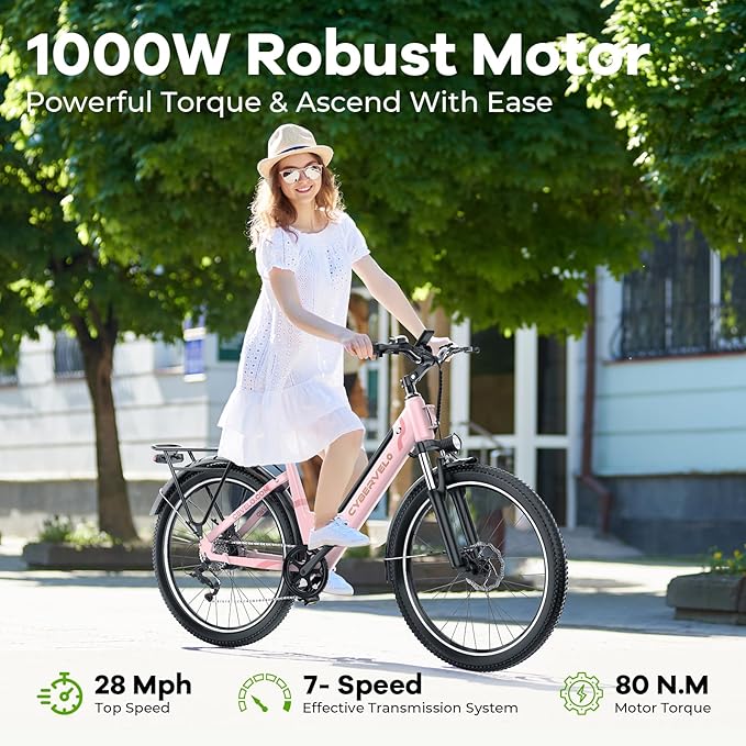 YorkE 26“ Electric Bike for Adult,1000W Peak, up 80 Miles Removable Battery Ebike,Adult Electric Bicycles for All Terrain,Men Women E Bike, 7-Speed