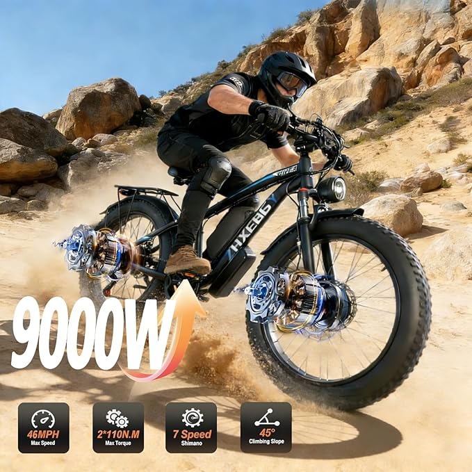 9000W Peak 60V 1560Wh Battery High-Power Dual Motor Ebike, 46MPH 90-100 Miles Long Range, Fat Tire Electric Bike for Adults Men with Hydraulic Disc Brake Electric Bicycle for Off-Road