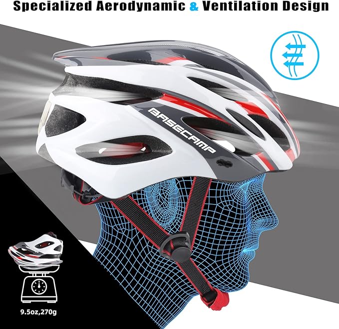 Basecamp Bike Helmet for Women Men with LED Safety Light Removable Sun Visor Lightweight Bicycle Helmet Adjustable Breathable Mountain & Road Cycling Helmets for Adult