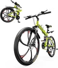 26 Inch Folding Mountain Bike, 21 Speed Full Suspension Bicycle Dual Disc Brake Non-Slip Quick Release tire for Adults Men Women(Balck/Pink/Green/Orange/White/Purple)