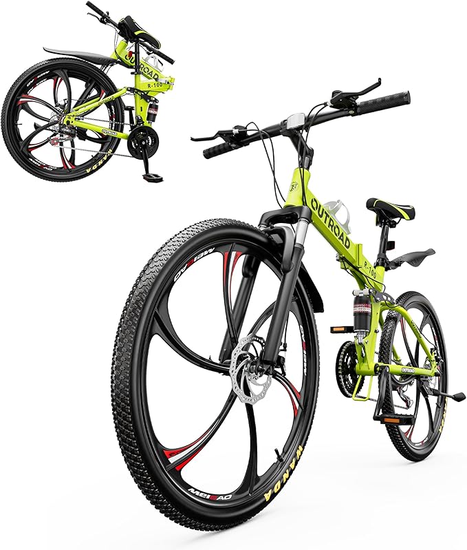 26 Inch Folding Mountain Bike, 21 Speed Full Suspension Bicycle Dual Disc Brake Non-Slip Quick Release tire for Adults Men Women(Balck/Pink/Green/Orange/White/Purple)