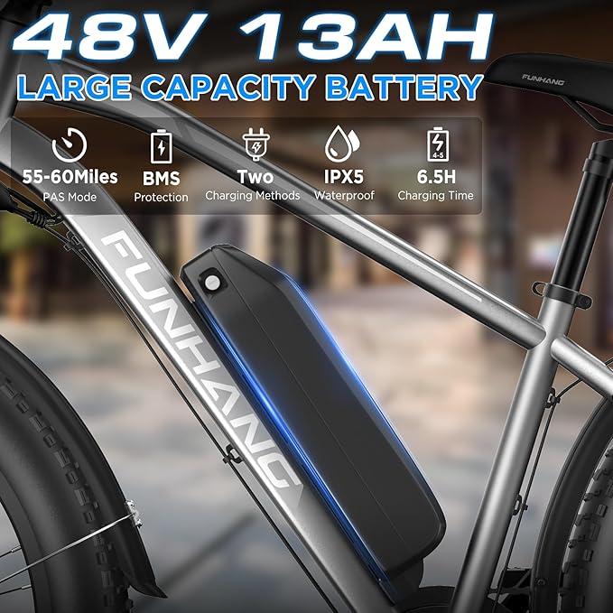 Electric Bike for Adults, 1000W Peak Ebike, 25MPH 60Miles Electric Mountain Bike, 26" Fat Tire Electric Bicycle with 48V 13AH Battery, Front Suspension,7 Speed, Rear Rack, UL 2849 Certified