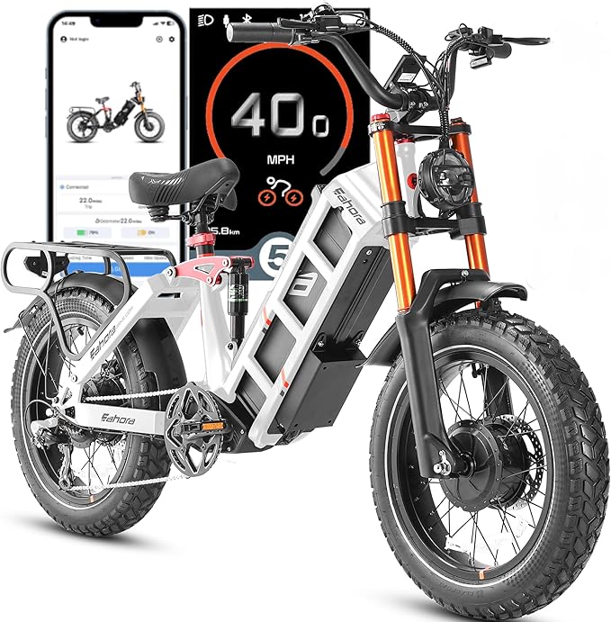eAhora Juliet Pro 2 Electric Bike for Adult, Dual Motor | 5200W/1200W | 43/31 Mph | 70Ah/60Ah 200 Miles Long Range | 20" Fat Tire | for Commute | Delivery | Women