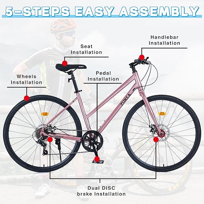 700C Wheel Road Commuter Bike, 700C Road Bike,7 Speeds Shifter, 7 speed Hybrid Road Bicycle with Light Aluminum Alloy Frame for Adult Men and Women，Heavy Duty Racing Bike Up to 330LBS，7 Colors