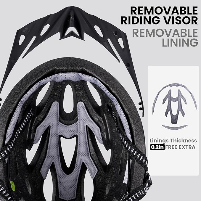 Adult Bike Helmet for Commuting and Cycling, Bicycle Helmet with Rechargeable Rear LED Light & Magnetic Goggles & Removable Sun Visor, Mountain and Road Bicycle Helmets for Men and Women 3 in 1