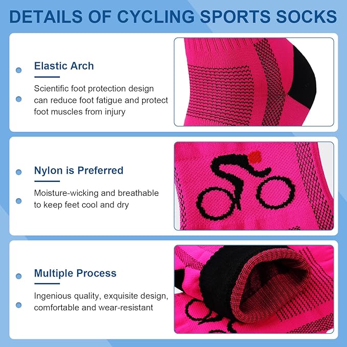 Bonuci 5 Pairs Mens Cycling Socks Sports Bike Socks Unisex Nylon Colorful Athletic Socks Breathable Cycling Gifts for Women