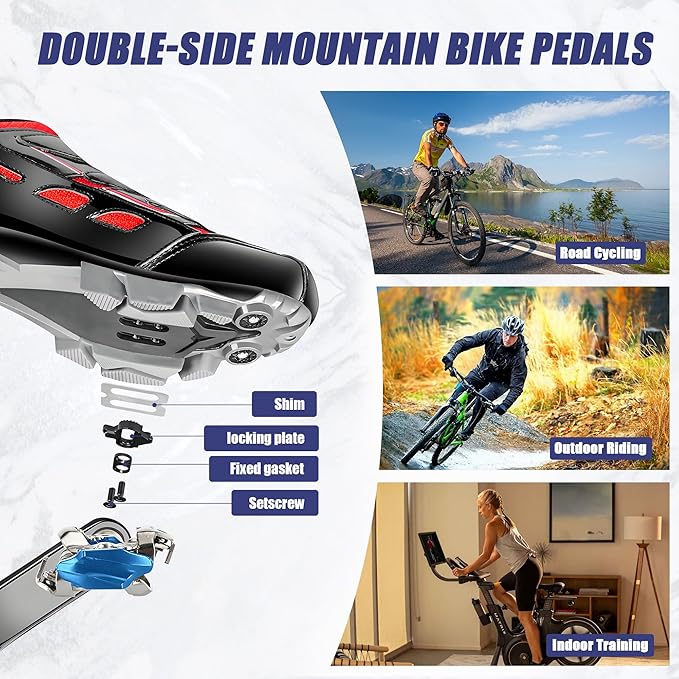 SPD Bike Pedals, 9/16 "Mountain Bike Pedal, Aluminum Alloy Sealed Clipless Pedals Compatible with SPD Type Cleats - Easy Clip in & Out