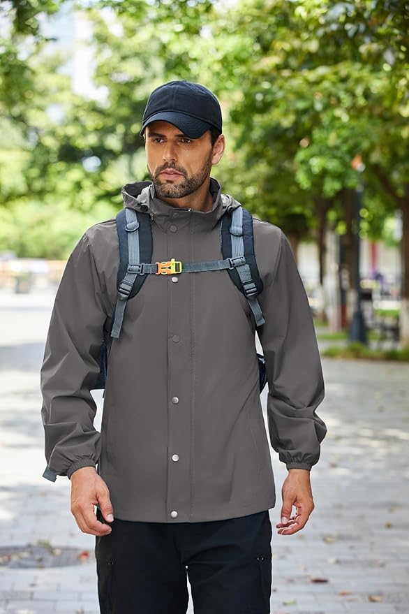 COOFANDY Men's Rain Jacket Waterproof Packable Raincoat Lightweight Rain Shell Hood Travel Golf Hiking Cycling Zip Pockets